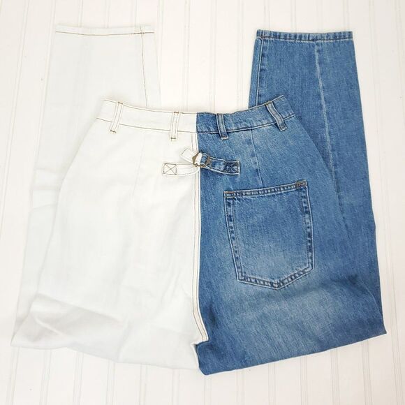 Free People x Sandrine Rose Wide Leg Color Block Retro Jeans in Milky Way - Picture 9 of 14